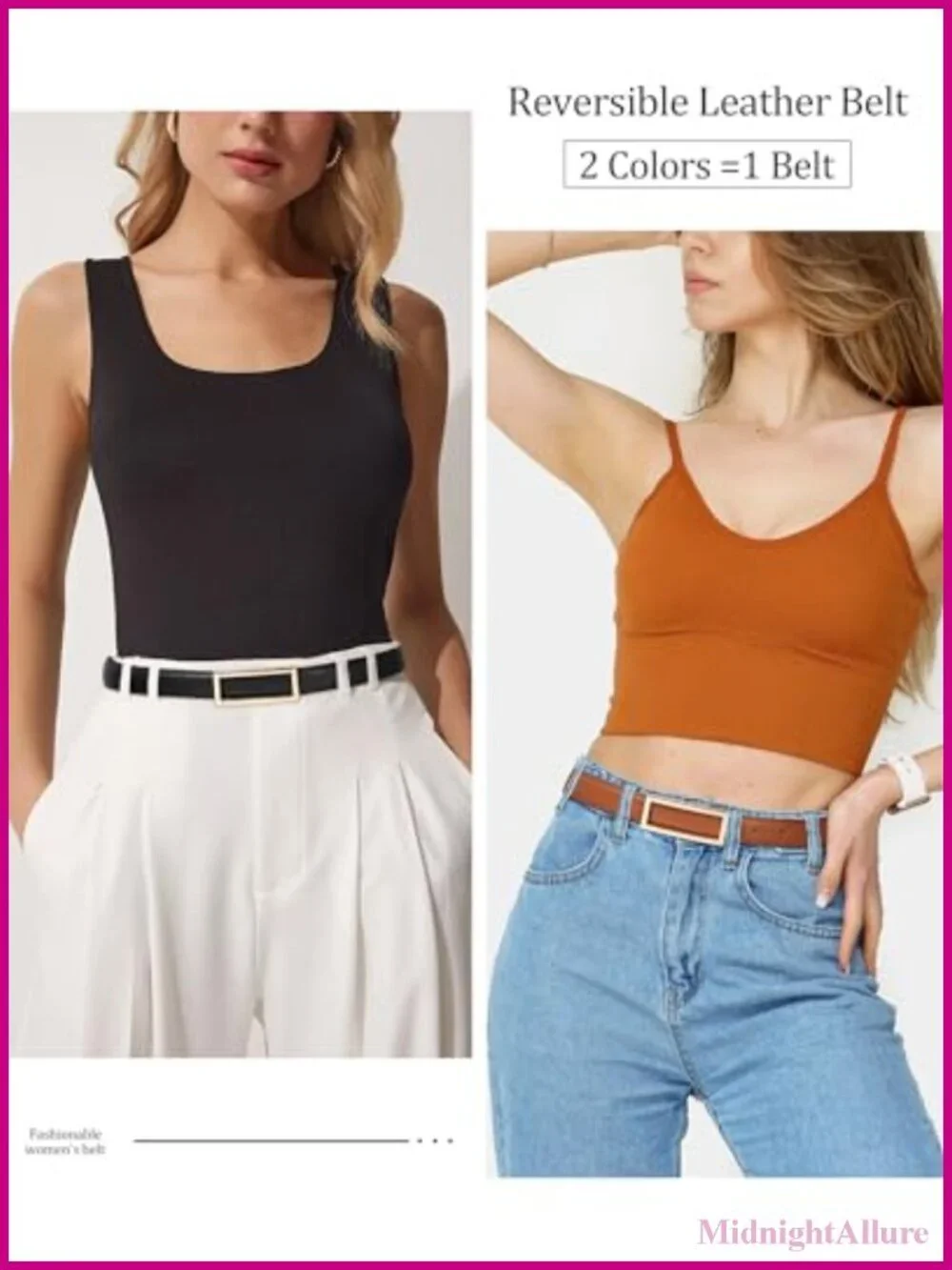 Reversible Skinny PU Leather Belt 2-in-1 Adjustable Women's Jeans Belt